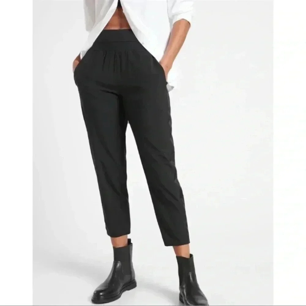 Athleta Nolita Slim Tapered Crop Pant Black Side Stripe Size 4